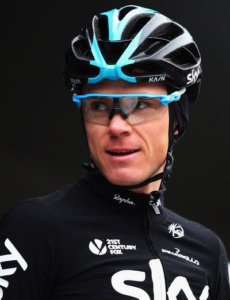 Chris Froome in cycling gear, with helmet and glasses